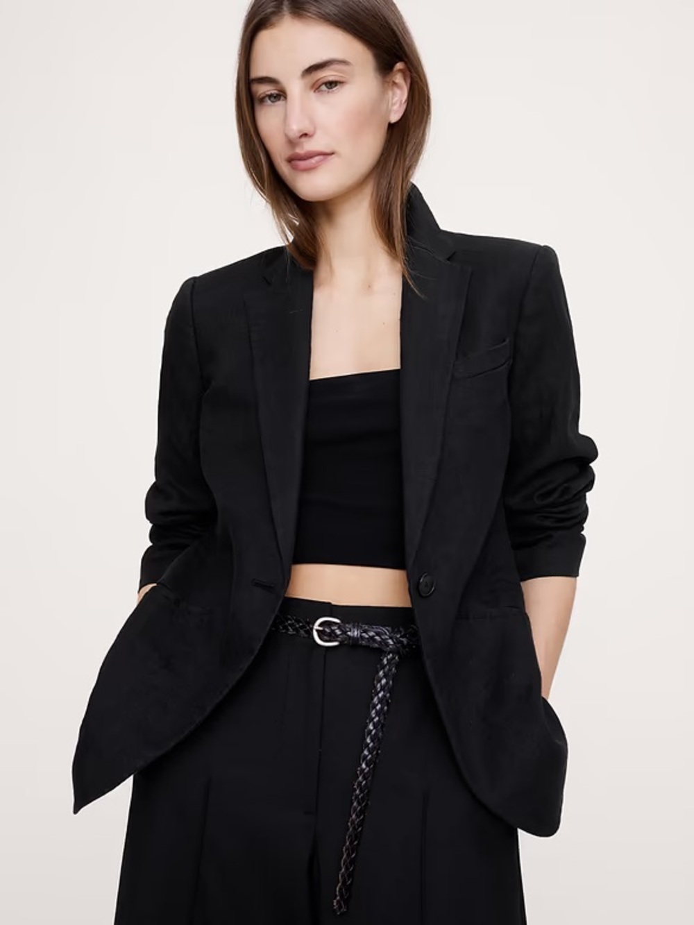 Banana Republic Black Linen Blend Double Breasted Blazer NWT Size 10
